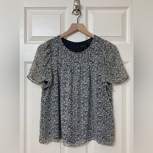 J. CREW Silk Chiffon Black Gold Floral Blouse 4 Boho Peasant Spring Dainty